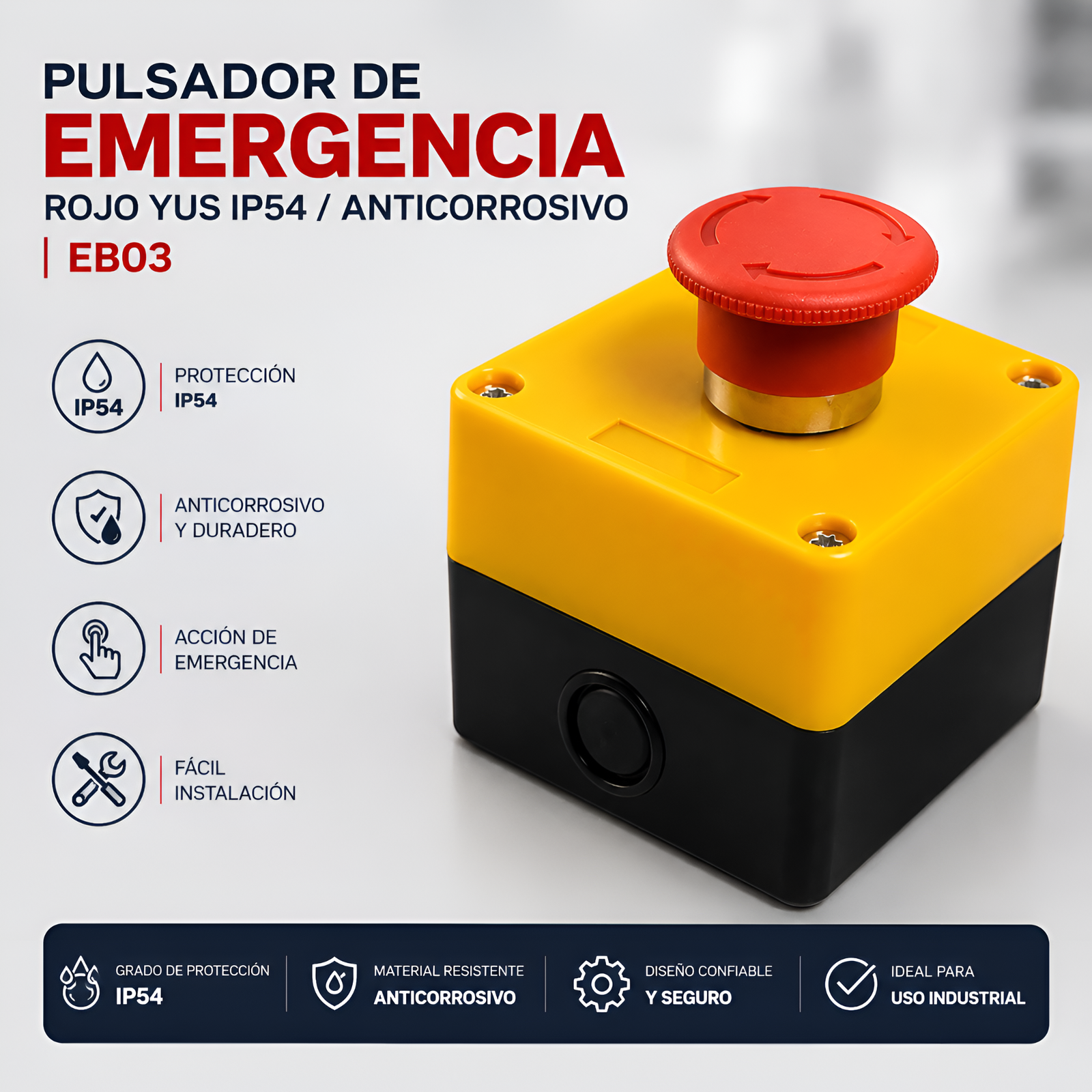 ab1b4856-cd16-4718-9cf4-296670e165a2 (1) (1) PULSADOR DE EMERGENCIA ROJO YUS IP54 / ANTICORROSIVO | EB03 - Imagen 1
