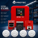 KIT CONTRA INCENDIO PANEL HAGROY PROTEC FIRE 5 2.0 DE 5 ZONAS CON 4 DETECTORES DE HUMO, ESTACIÓN MANUAL Y SIRENA ESTROBOSCÓPICA