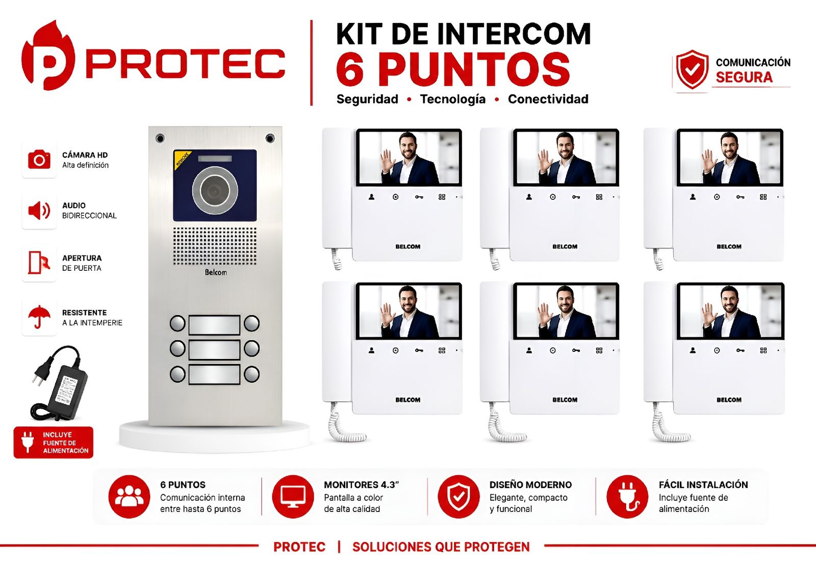 WhatsApp Image 2026-07-09 at 10.49.56 AM KIT VIDEO PORTERO BELCOM 6 PUNTOS CON 6 MONITORES A COLOR 4.3" | PE-7106 / PE-7643 - Imagen 1