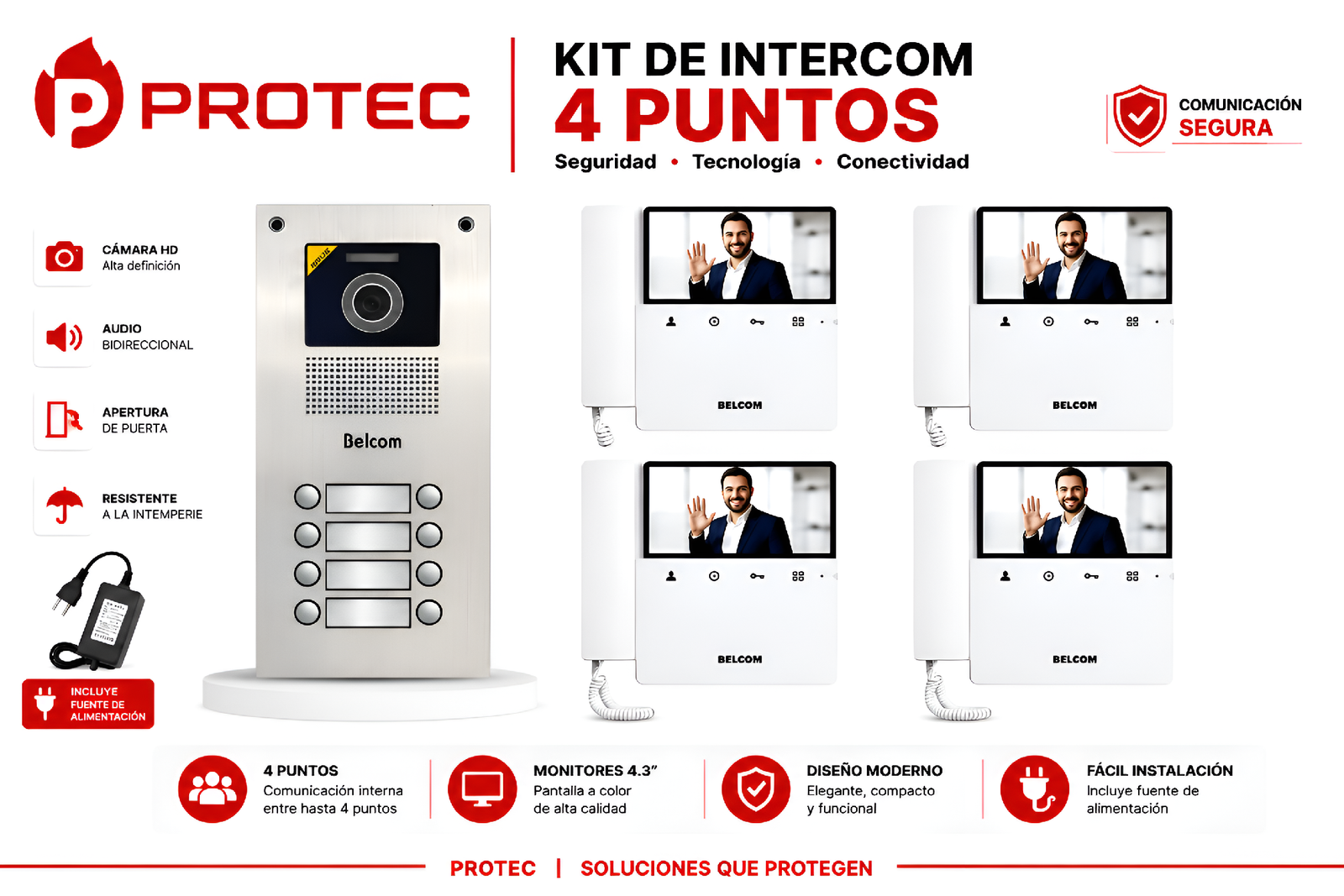 imagen_2026-07-14_172106592 KIT VIDEO PORTERO BELCOM 4 PUNTOS CON 4 MONITORES A COLOR 4.3" | PE-7104 / PE-7643 - Imagen 1