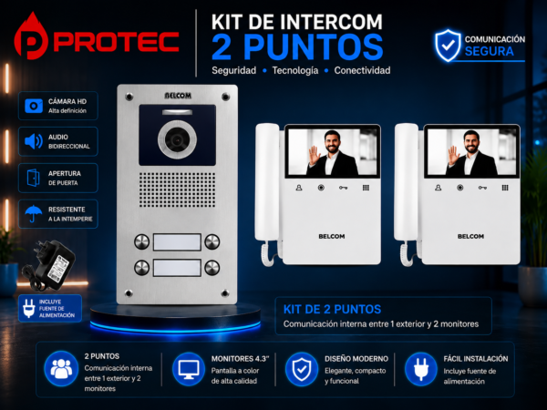 KIT VIDEO PORTERO BELCOM 2 PUNTOS CON 2 MONITORES A COLOR 4.3" | PE-7102 / PE-7643