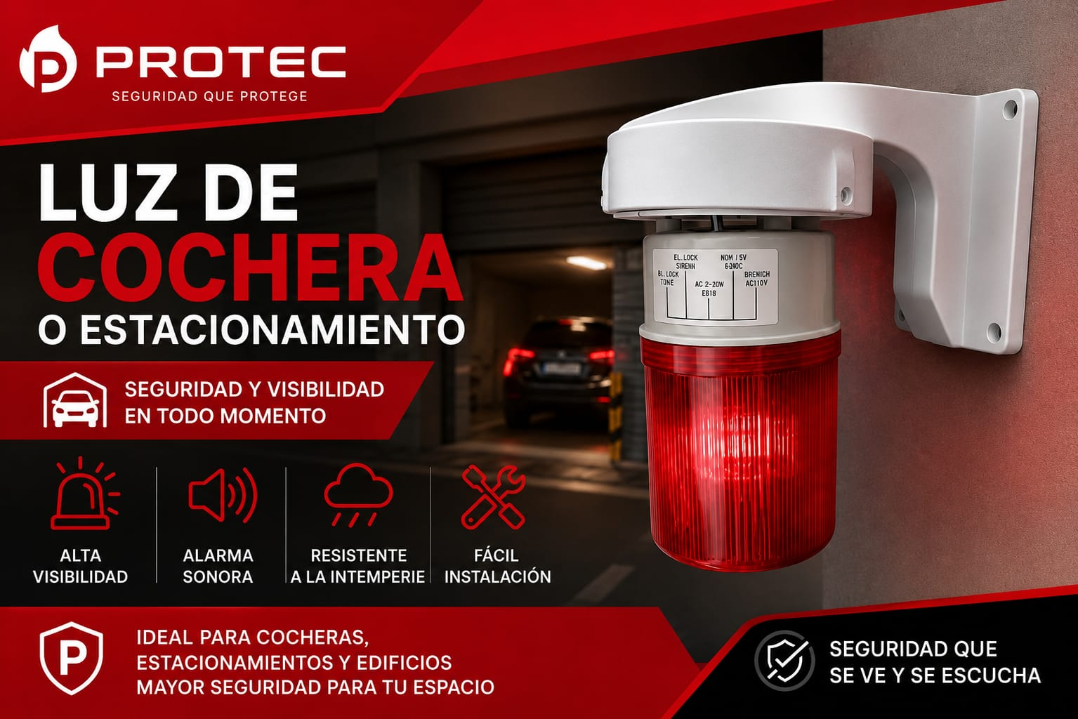 imagen_2026-08-15_155533610 LUZ DE COCHERA LED ROJA CON ALARMA SONORA PARA ESTACIONAMIENTO - Imagen 1