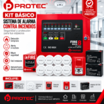 KIT CONTRA INCENDIO PANEL PROTEC FIREWALL 8 CON 8 DETECTORES DE HUMO, ESTACIÓN MANUAL Y SIRENA ESTROBOSCÓPICA