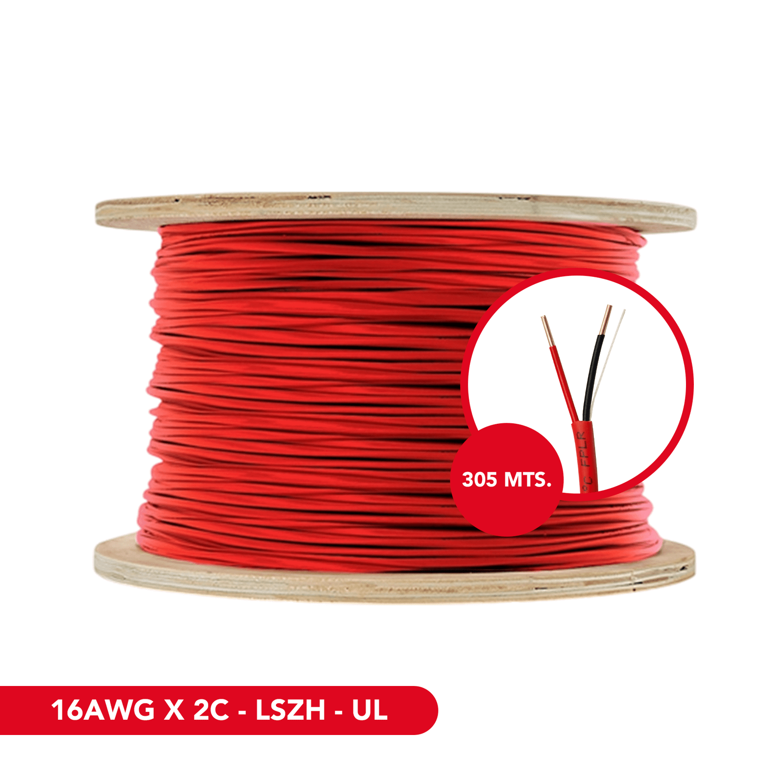 T010-1 CABLE CONTRA INCENDIO 2X16 DIMAX FPLR LSZH UL ROJO 305M | T010 - Imagen 1