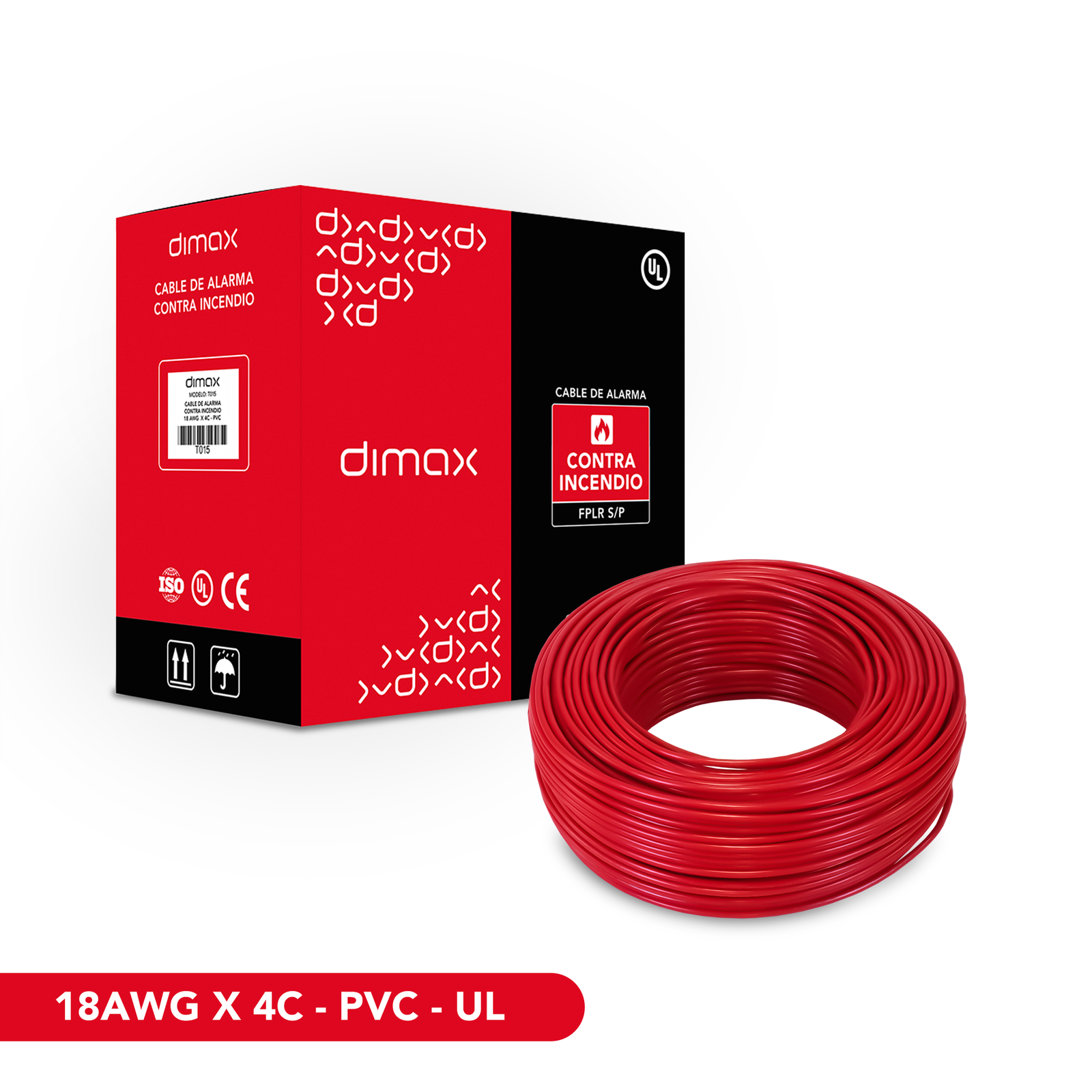 T015-1 CABLE CONTRA INCENDIO 4X18 DIMAX FPLR PVC UL ROJO 305M | T015 - Imagen 1