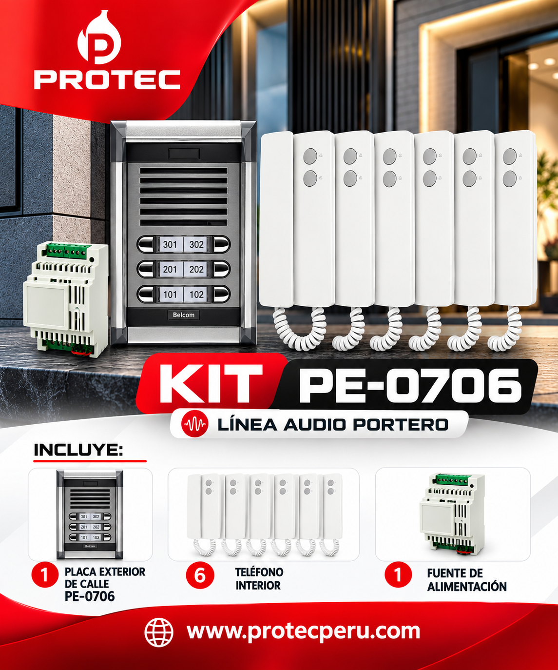 Kit de Portero Audiovisual PE-0706 KIT INTERCOMUNICADOR DE 06 PUNTOS BELCOM | PE-0706 / PE-0730 - Imagen 1